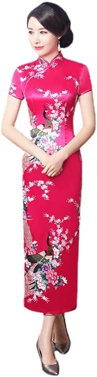 Chinese Style Dress Improves Cheongsam Temperament, Retro Long Silk Printed Daily Banquet Women's Performance Clothing