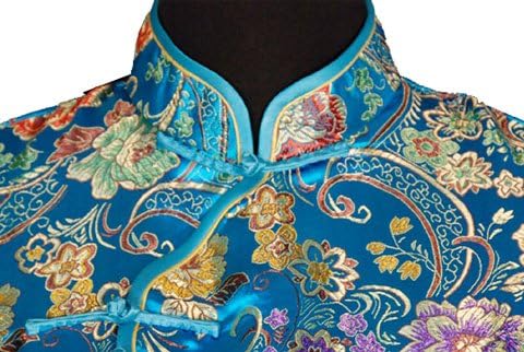 7Fairy Women's VTG Turquoise Ten Buttons Long Chinese Dress Cheongsam