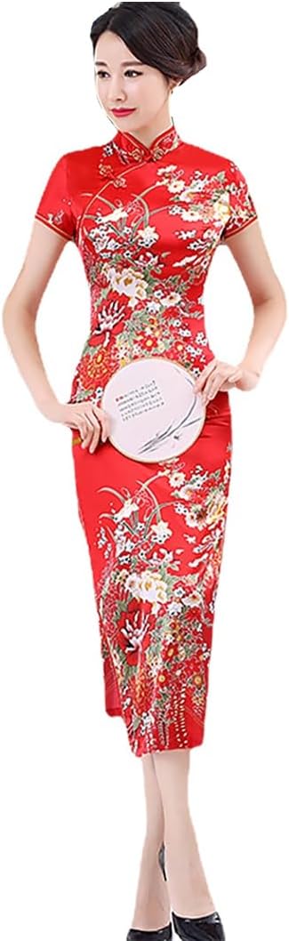 Chinese Style Dress Improves Cheongsam Temperament, Retro Long Silk Printed Daily Banquet Women's Performance Clothing