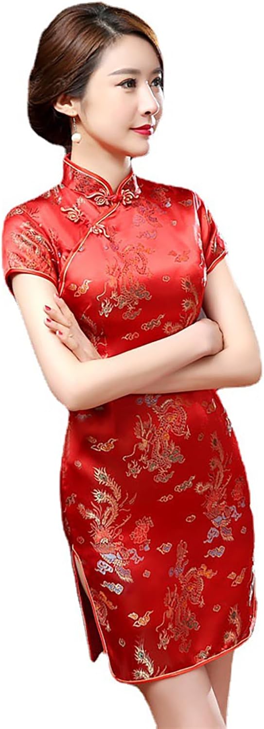 Chinese Style Dress Improves Cheongsam Temperament, Retro Long Silk Printed Daily Banquet Women's Performance Clothing