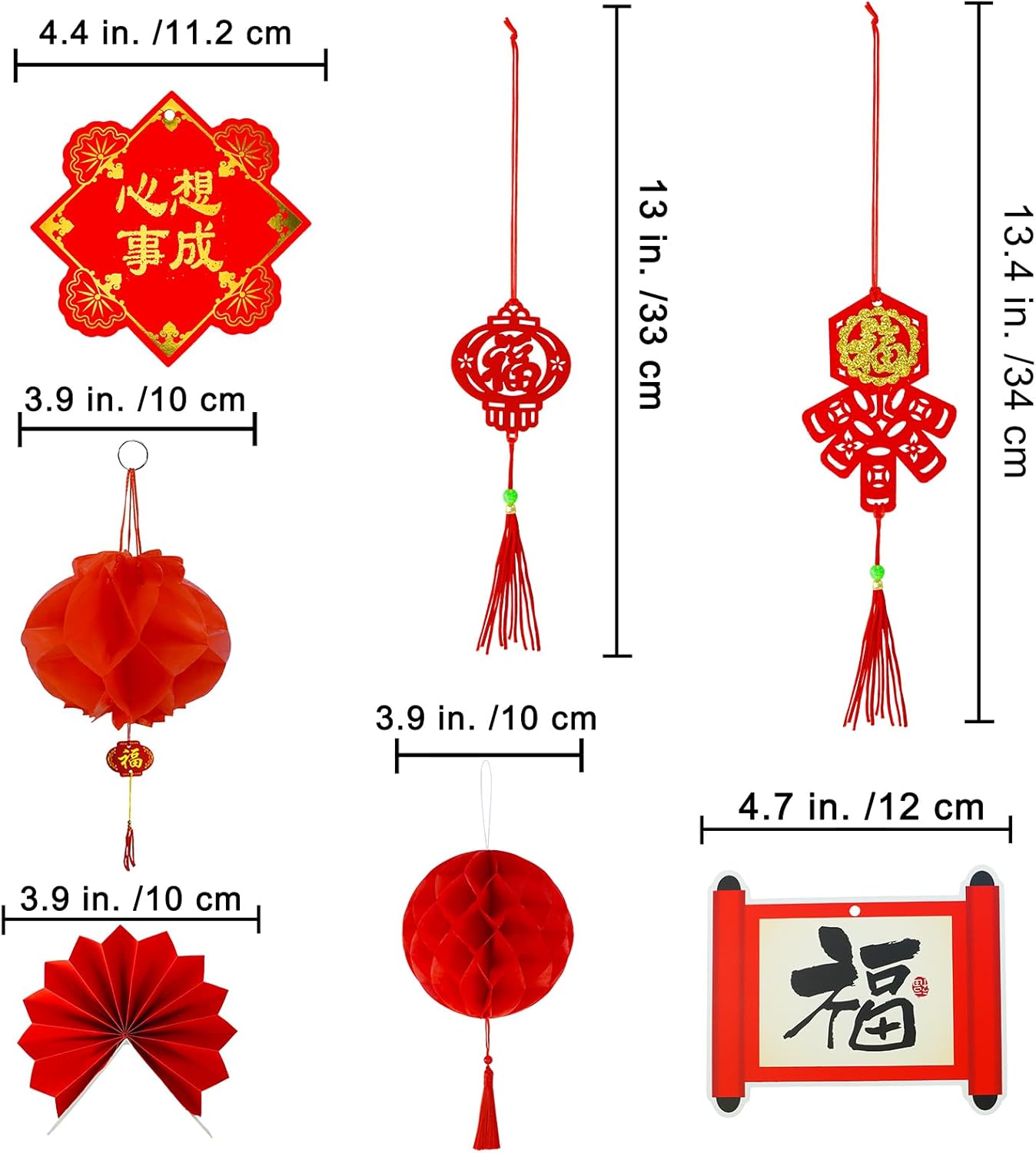 Winlyn 161 Pcs Chinese New Year Decorations Chinese Hanging Good Luck Ornaments Red Lanterns Festive Tree Ornaments Paper Fans for Asian Chinese Lunar New Year 2025 Year of The Snake Party Decor