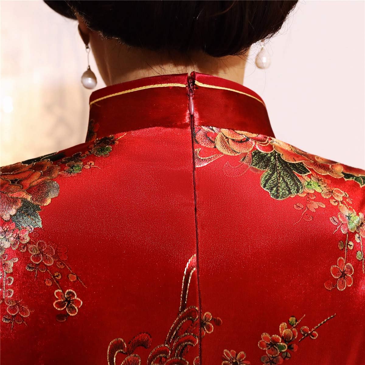 Shanghai Story Chinese Cheongsam Shirt 3/4 Sleeve Velvet Chinese Blouse for Women