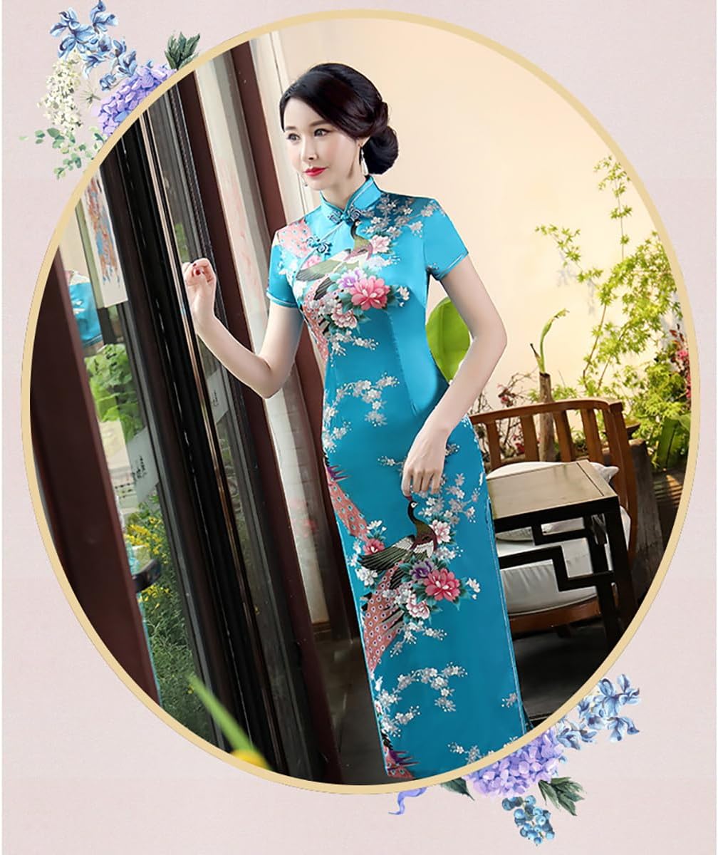 Chinese Style Dress Improves Cheongsam Temperament, Retro Long Silk Printed Daily Banquet Women's Performance Clothing