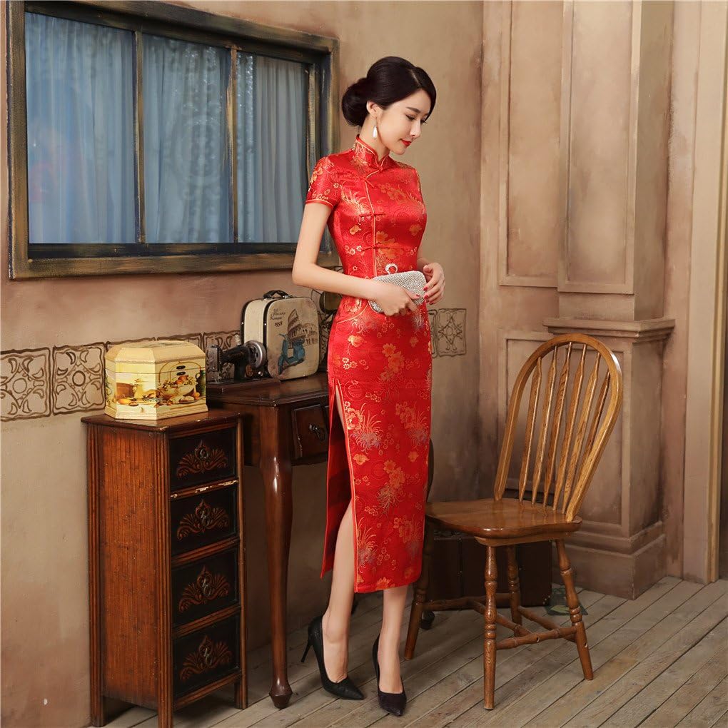 Shanghai Story Chinese Dress Long Cheongsam Satin Qipao for Women