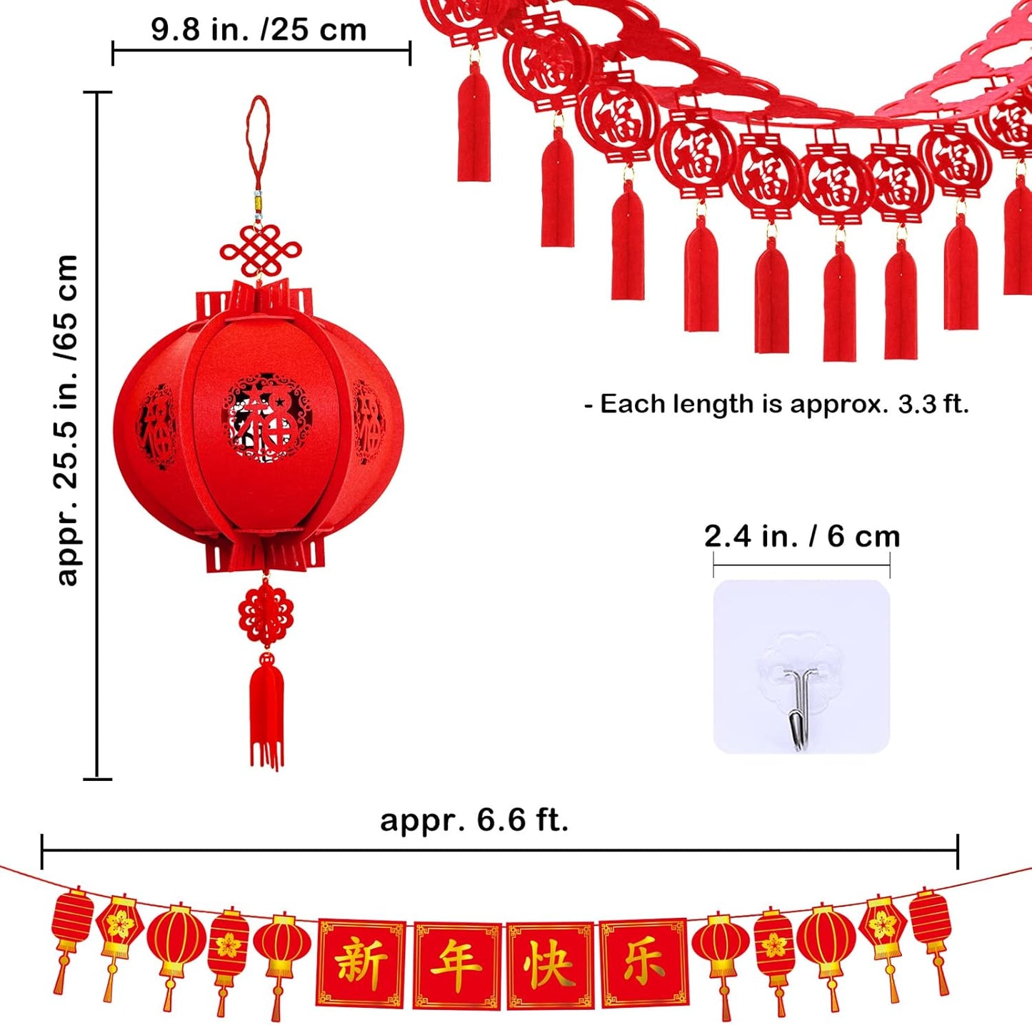 Winlyn 7 Set Chinese New Year Party Decorations Chinese Red Lanterns Lucky Garland Good Luck Garland Decorative Chinese Red Hanging Garlands for Asian Chinese Lunar New Year Spring Festival Décor