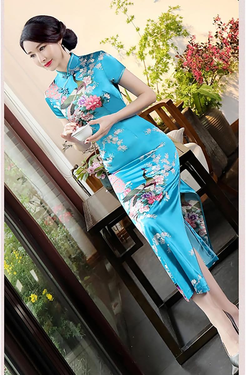 Chinese Style Dress Improves Cheongsam Temperament, Retro Long Silk Printed Daily Banquet Women's Performance Clothing