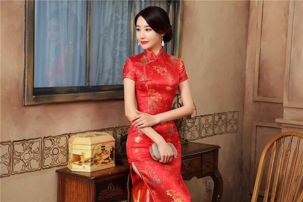 Shanghai Story Chinese Dress Long Cheongsam Satin Qipao for Women