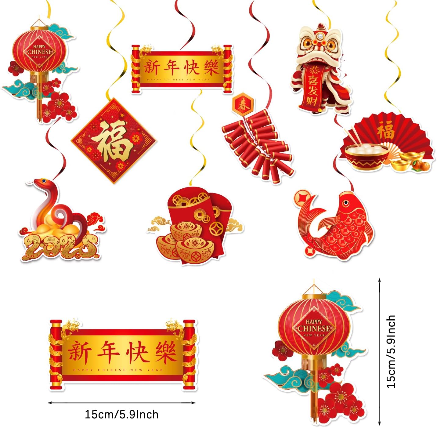 Chinese New Year Decorations 2025, 19Pcs Lunar New Year Decorations Spring Festival Hanging Swirls,Chinese Snake Decorations Red Ceiling Hanging Supplies for Chinese New Year 2025 Snake Party