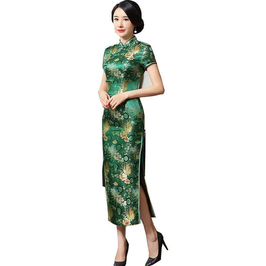 Shanghai Story Chinese Dress Long Cheongsam Satin Qipao for Women