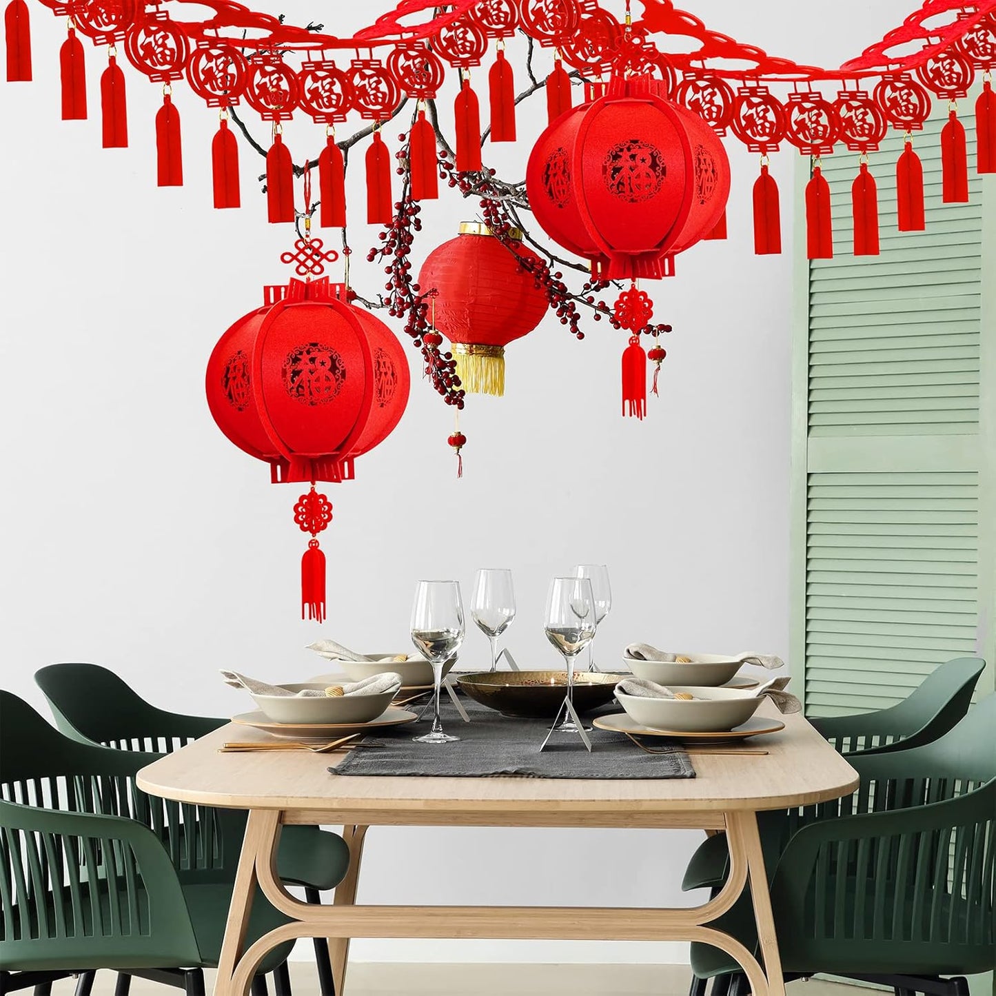 Winlyn 7 Set Chinese New Year Party Decorations Chinese Red Lanterns Lucky Garland Good Luck Garland Decorative Chinese Red Hanging Garlands for Asian Chinese Lunar New Year Spring Festival Décor