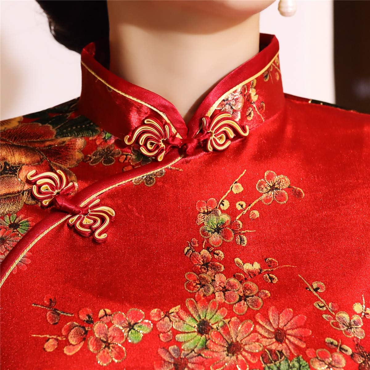 Shanghai Story Chinese Cheongsam Shirt 3/4 Sleeve Velvet Chinese Blouse for Women