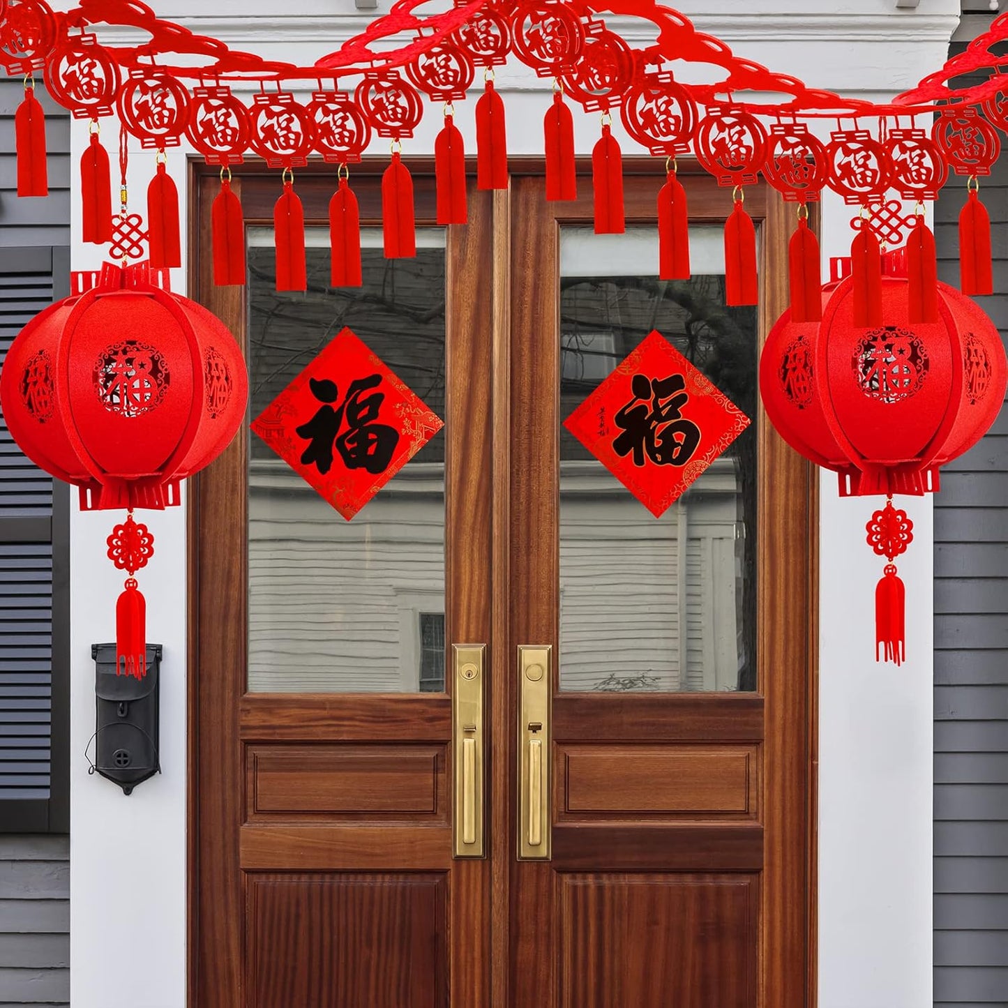 Winlyn Chinese New Year Party Decorations Red Lanterns Paper Fans Red Envelopes Hong Bao Coins Oriental Lucky Garland Chinese Knot Tassel FU Character Paper Cutting for Asian Lunar New Year 2025 Decor