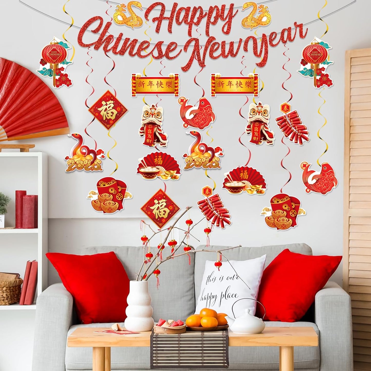 Chinese New Year Decorations 2025, 19Pcs Lunar New Year Decorations Spring Festival Hanging Swirls,Chinese Snake Decorations Red Ceiling Hanging Supplies for Chinese New Year 2025 Snake Party