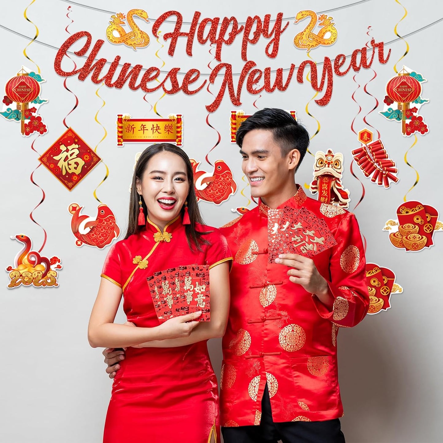 Chinese New Year Decorations 2025, 19Pcs Lunar New Year Decorations Spring Festival Hanging Swirls,Chinese Snake Decorations Red Ceiling Hanging Supplies for Chinese New Year 2025 Snake Party