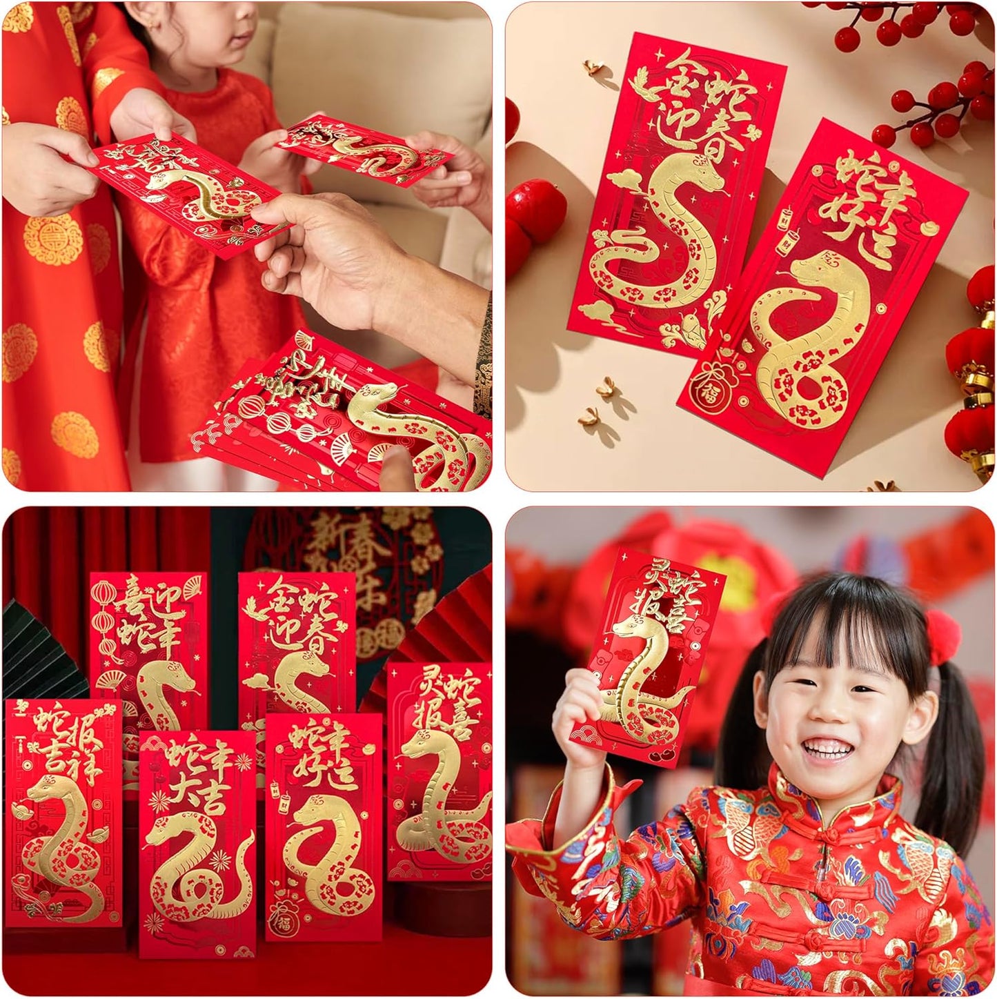 OHOME Chinese New Year Red Envelopes - 2025 New Years Eve Party Supplies | New Years Decorations - Lunar New Year Envelopes | Chinese New Year Gifts - Lunar New Year Gifts | Red Envelope Snake,24PCS