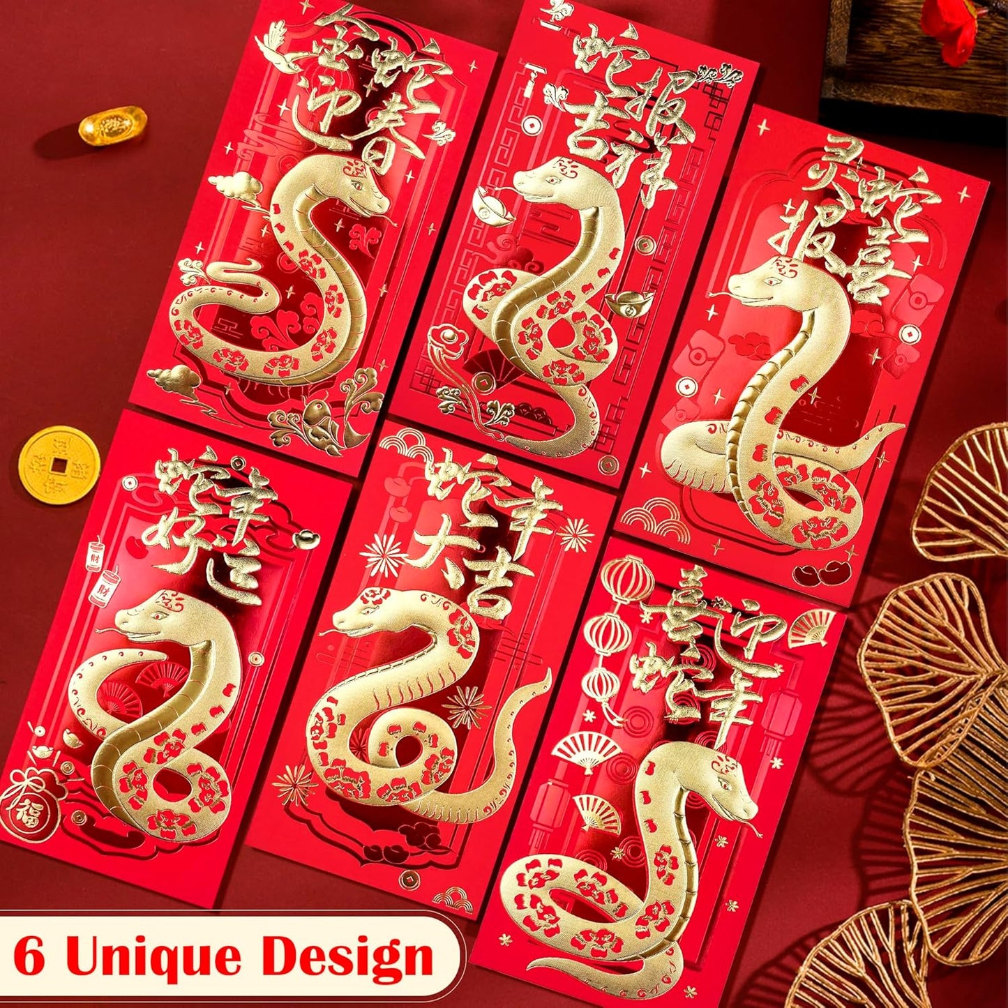 OHOME Chinese New Year Red Envelopes - 2025 New Years Eve Party Supplies | New Years Decorations - Lunar New Year Envelopes | Chinese New Year Gifts - Lunar New Year Gifts | Red Envelope Snake,24PCS