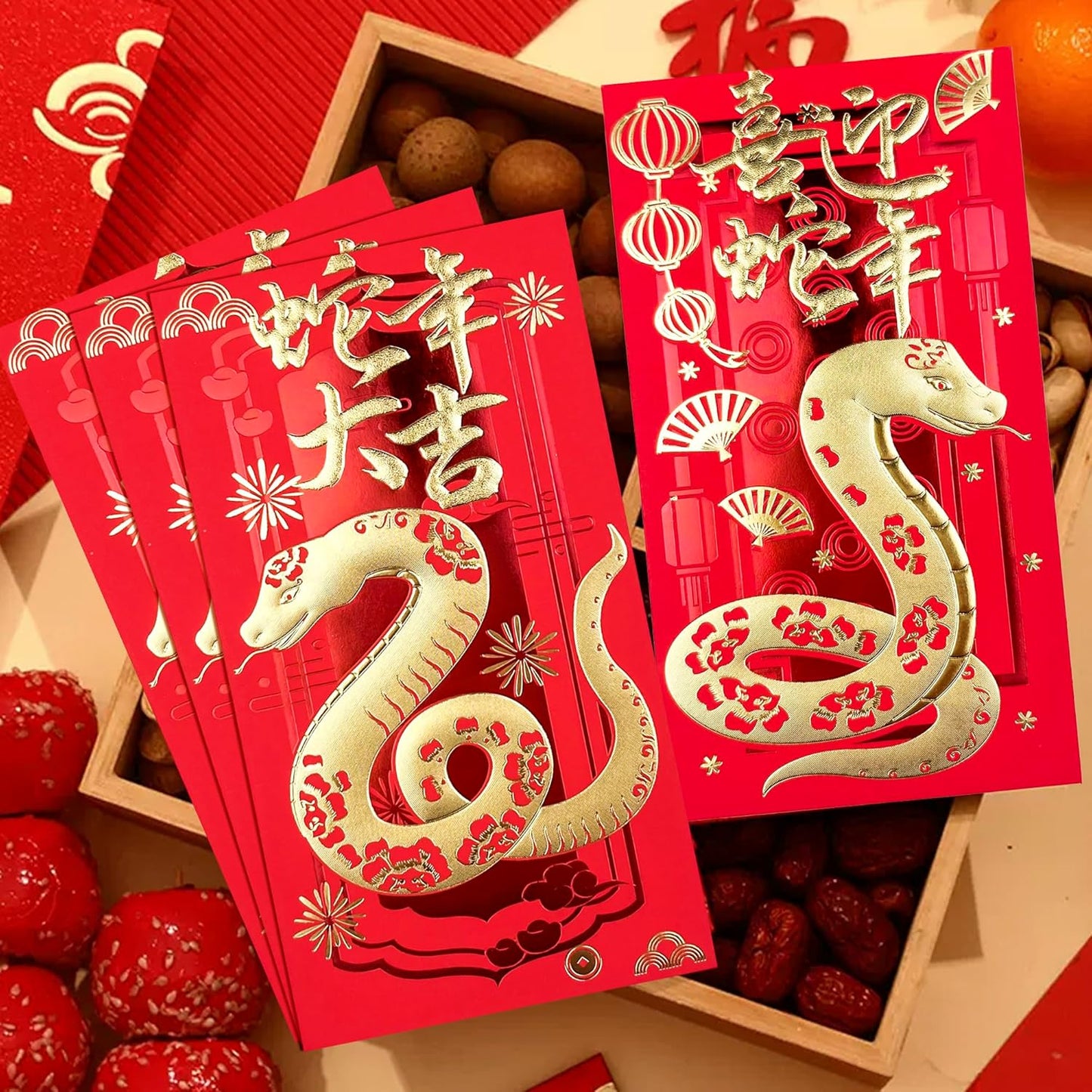 OHOME Chinese New Year Red Envelopes - 2025 New Years Eve Party Supplies | New Years Decorations - Lunar New Year Envelopes | Chinese New Year Gifts - Lunar New Year Gifts | Red Envelope Snake,24PCS