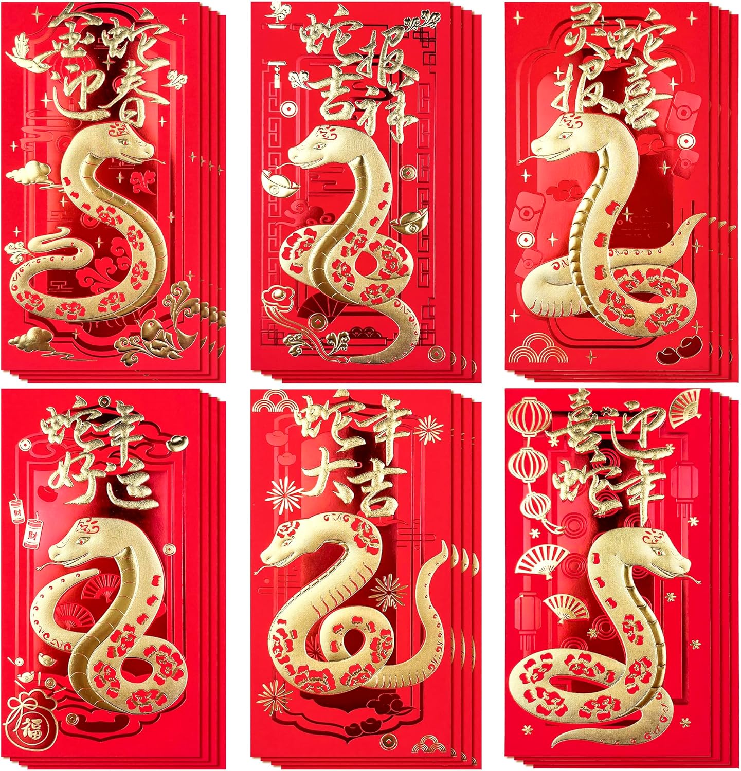 OHOME Chinese New Year Red Envelopes - 2025 New Years Eve Party Supplies | New Years Decorations - Lunar New Year Envelopes | Chinese New Year Gifts - Lunar New Year Gifts | Red Envelope Snake,24PCS